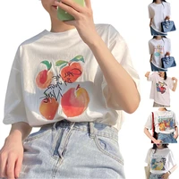 2021 new summer korean cute loose personalized printed t shirt round neck bear fruit letter comfortable casual short sleeve
