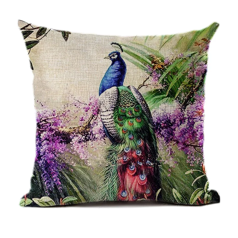 Peacock-7-Linen Подушка с павлином, чехол, красочные перья, декоративные подушки, чехол для дома, гостиной, декор для дивана, полиэстер, лен, элегантные чехлы - Цвет: Peacock-7-Linen