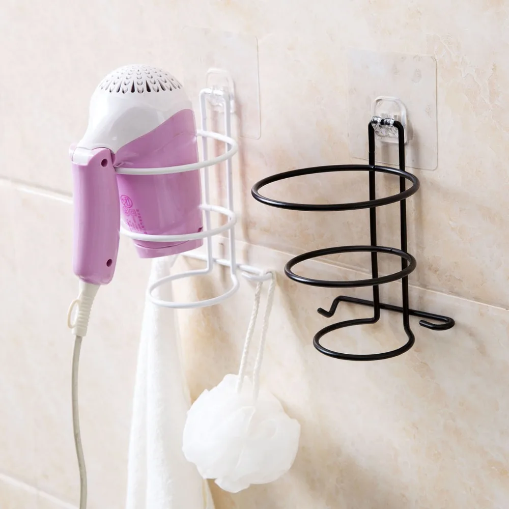 Iron Wall Mounted Hair Dryer Holder Bathroom Storage Shelf Towel Rack with Hooks for Hairdryer Organizer Shower Caddy | Обустройство