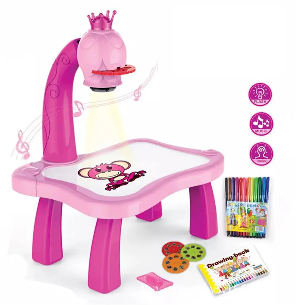 

Kids Children Educational Early Learning Musical Projector Projection Painting Drawing Table Desk Toy Paint Tools Gif DIY Toys