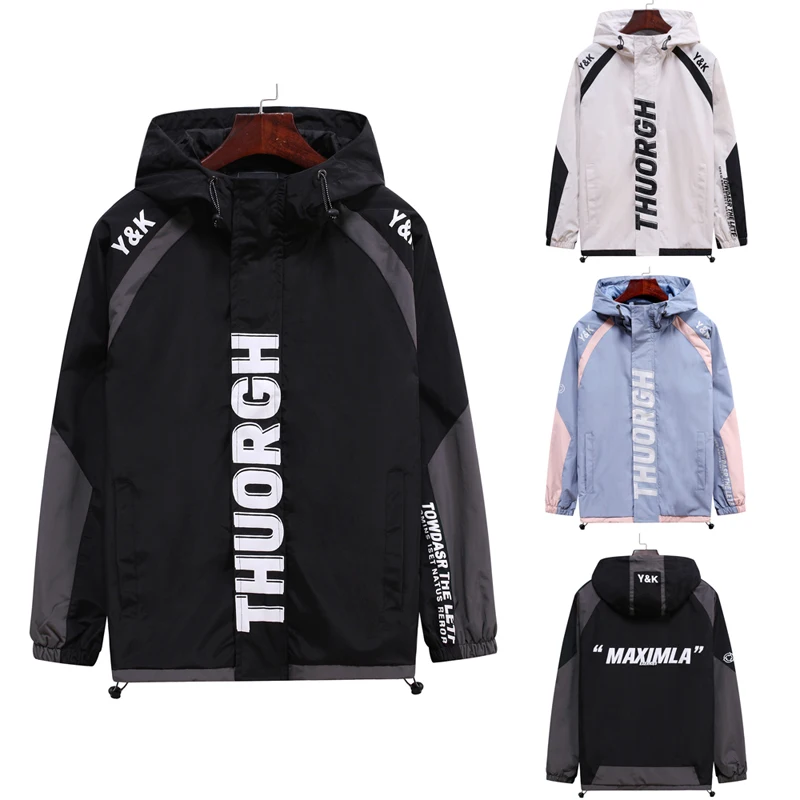 

Autumn Winter Jacket Men's Straight Loose Loose Casual Jacket Men's Printed Hip-hop Style Hooded Jacket