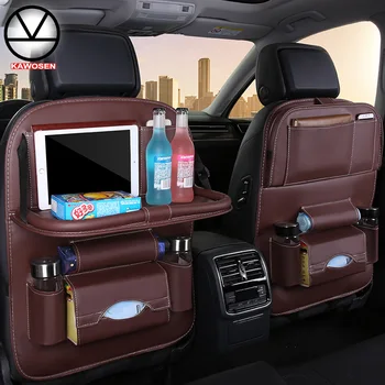 KAWOSEN Car Seat Back Bag Folding Table Organizer Pad Drink Chair Storage Pocket Box Travel PU Leather Stowing Tidying SBCB07