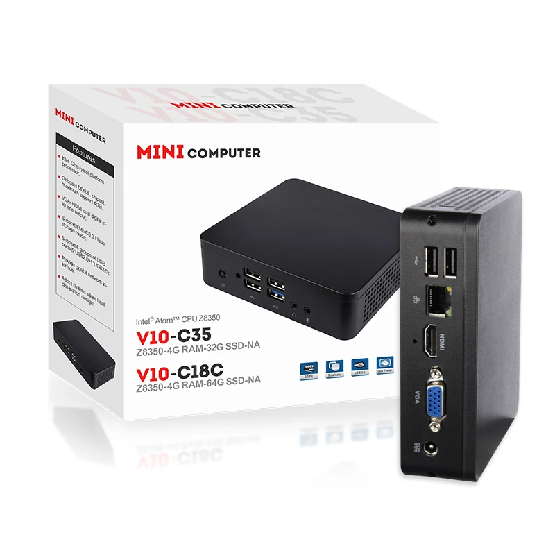 Newest SZMZ MINI PC X5 Z8350 1.92GHz 4GBRAM 64GB SSD Wnidows 10 Linux Support 2.5 Inch HDD VGA&ampHDMI Dual Output WIN10 TV BOX |