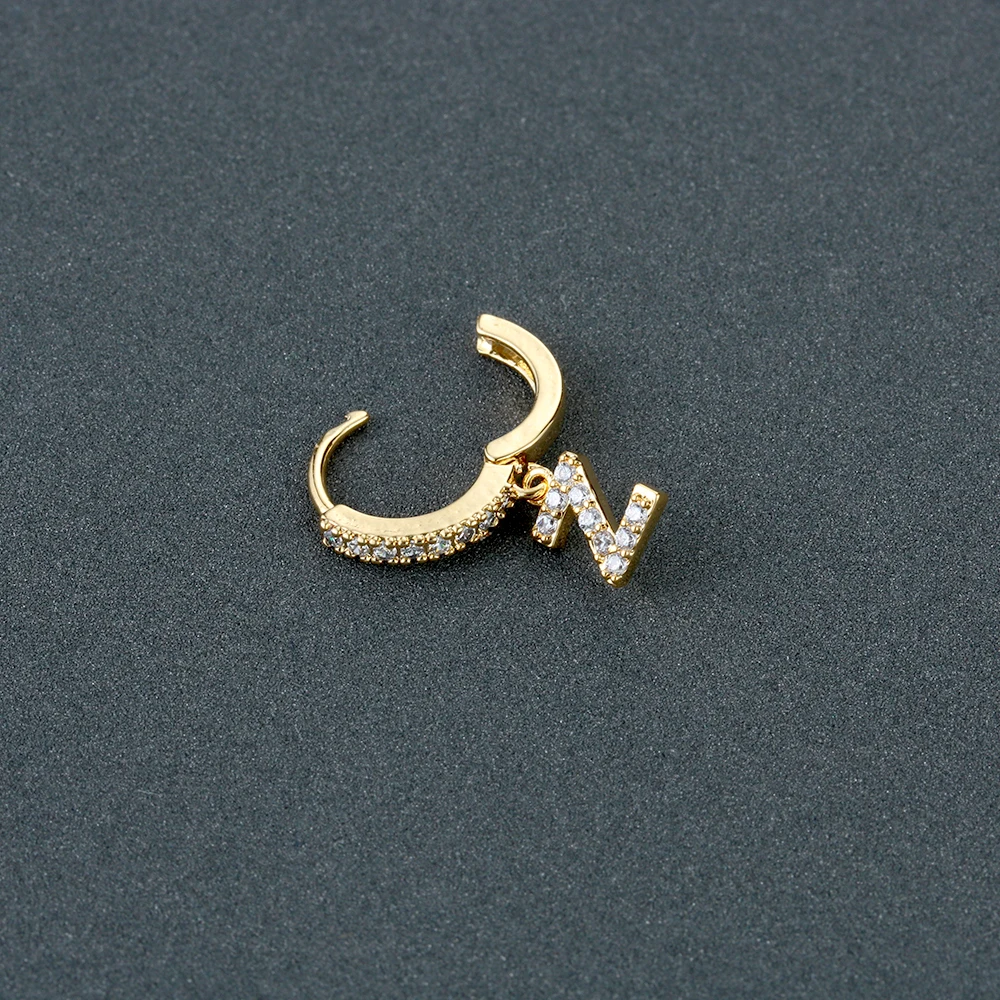 1pc Letter CZ 26 Initial Charm Dangle Drop Earring Girls Hoop Earrings Personalized Name Alphabet Gold Silver | Украшения и