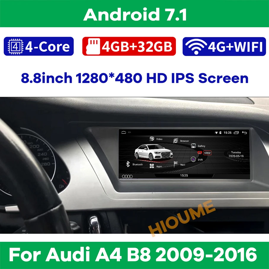 Автомагнитола 8 дюймов Android 7 1 мультимедийный плеер GPS навигация для Audi A4 B8 2009 2016 4 +