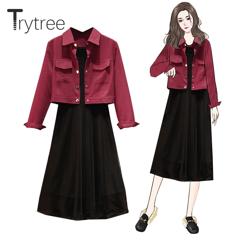 Весенний комплект из двух предметов Trytree повседневный однобортный жакет с