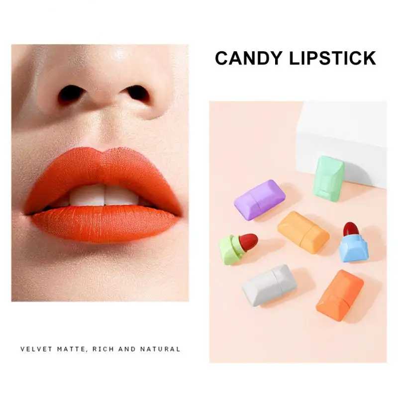 

RoyueS 8-color Mini Rainbrow Candy Lipstick Cute Candy Matte Lipstick Kit Nonstick Cup Velvet Matte Easy To Color