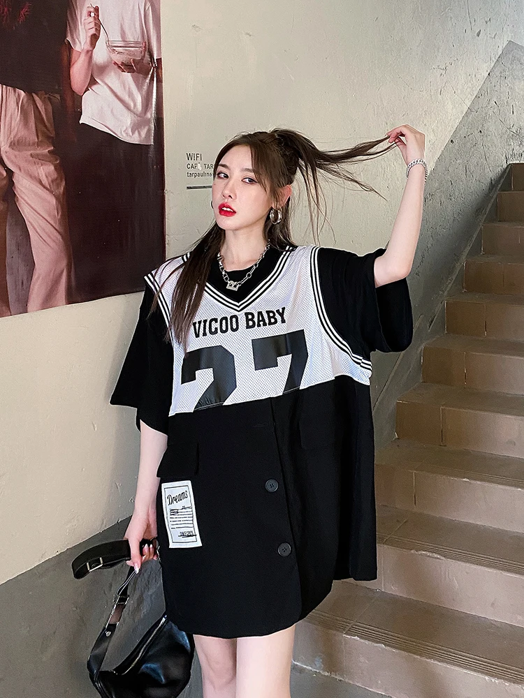 

European 2021 New Letter Printing Sports Short Sleeve Mid-Length Cotton Blend Baseball Uniform T-shirt Skirt Trendy Women