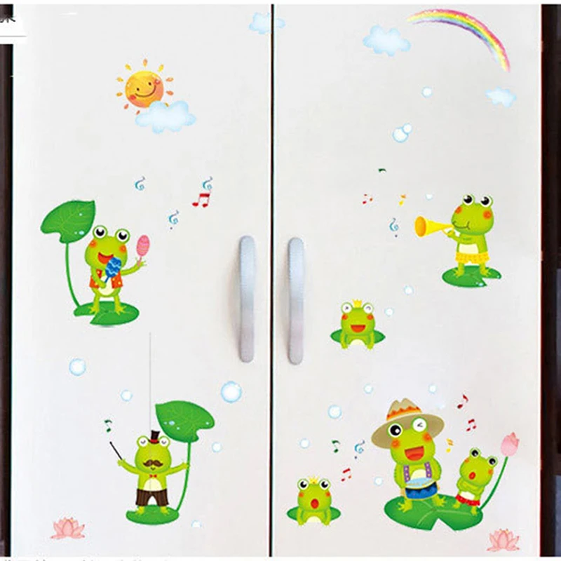 Cartoon Happy Frog Wall Sticker For Kids Room Children's Bedroom Home Decoration Mural Animals Nursery Stickers Wallpaper | Дом и сад