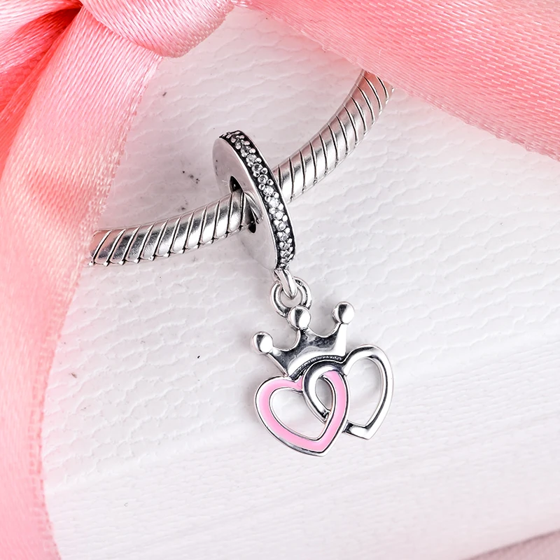 

Charms 925 Silver Original Fit Pandora Bracelets Sterling Silver Crowned Hearts Enamel Charm Beads for Women diy Jewelry