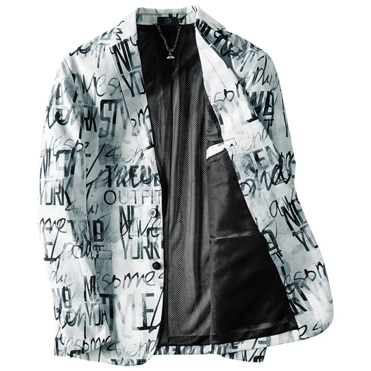 

Men Two Buttons Casual New Blazers Mens Light Luxury Letter Printing Suit Lightweight Jacket