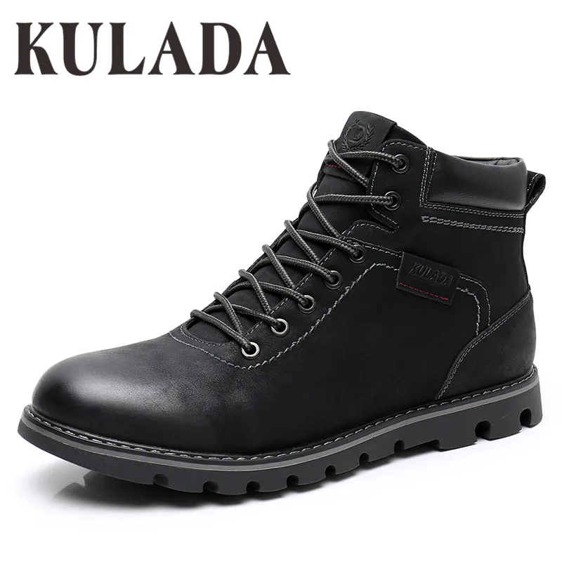 Black-M1823-1A KULADA ботинки наивысшего качества; Мужские Зимние ботильоны; теплые ботинки на молнии ручной работы; Мужская зимняя обувь на шнуровке; Hombre - Цвет: Black-M1823-1A