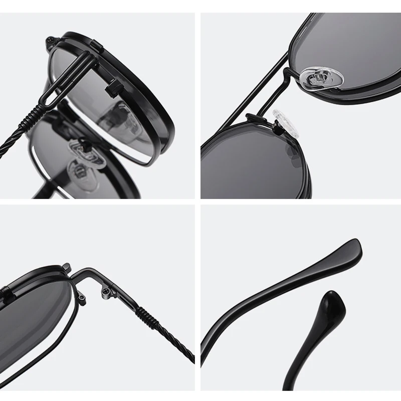 

Mens Steampunk Polarized Sunglasses Fashion Flip Up Double Lens Squared Vintage Retro Brand Designer Circle Glasses Oculos UV400