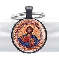 black fashion orthodox church glass cabochon metal pendant classic men women key chain key ring accessories keychains gifts