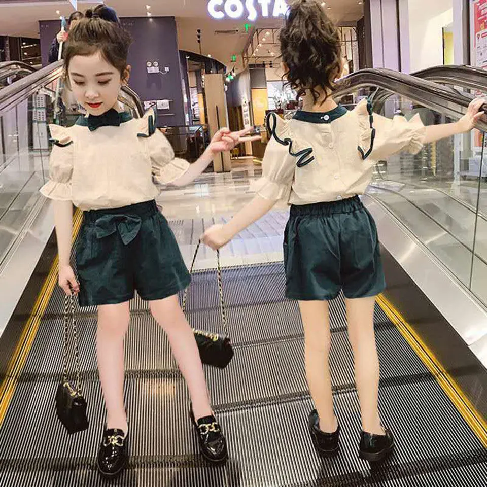 

Summer Girls Clothing Sets Thin t shirts+Short Pants Suit For 3 4 6 8 10 12Yrs Age Teen Girls Casual Fashion Clothes Outfits