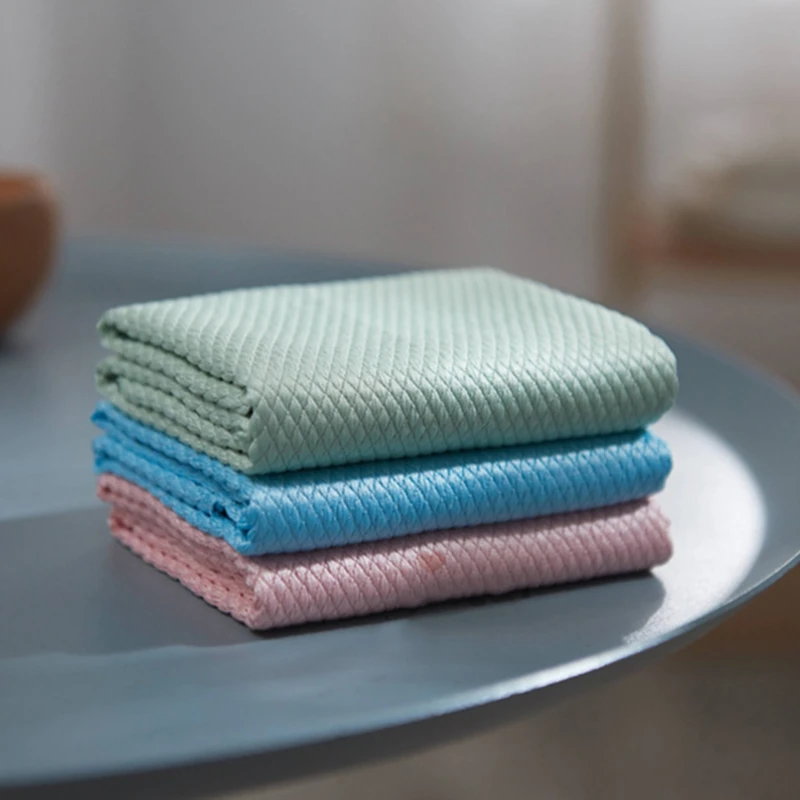 

5PC Household Glass-Cleaning Fish Scale Cloth Micro Fiber Dish-Washing Rag Efficient Degreasing Napery Kitchen Cleaning Towel