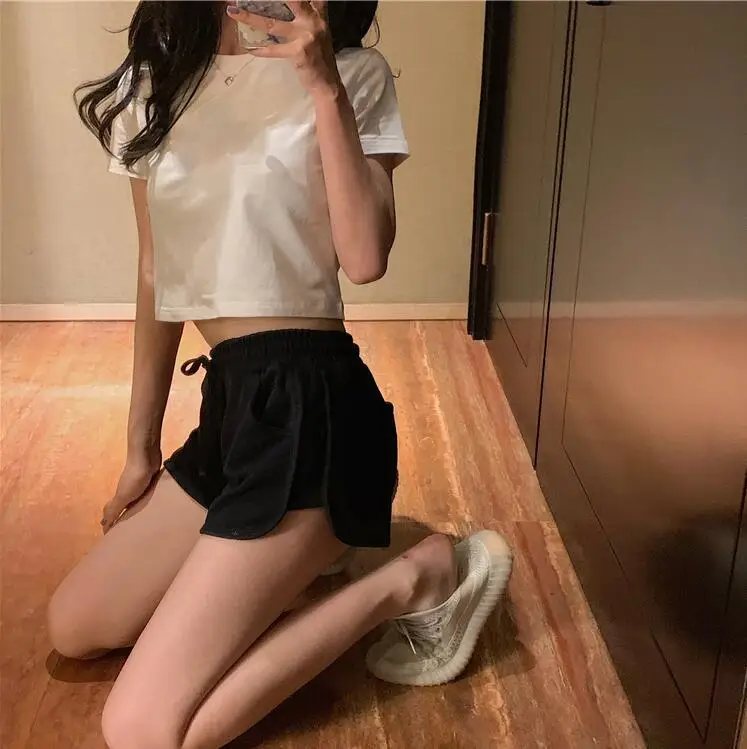 

Summer casual elastic waist solid color comfortable high waist shorts women