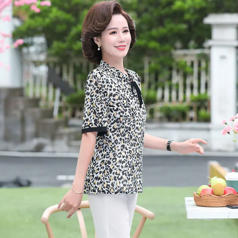 

Summer foreign style leopard shirt short-sleeved t-shirt 2021 new fashion women's loose temperament casual plus size top
