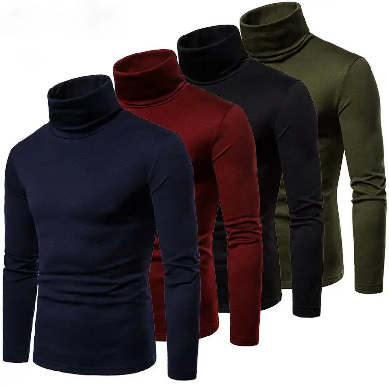 

Men Thermal Turtle Neck Solid Long Sleeve Skiny Turtleneck Sweaters Stretch T Shirt Tops Pullover Autumn and Winter Tee