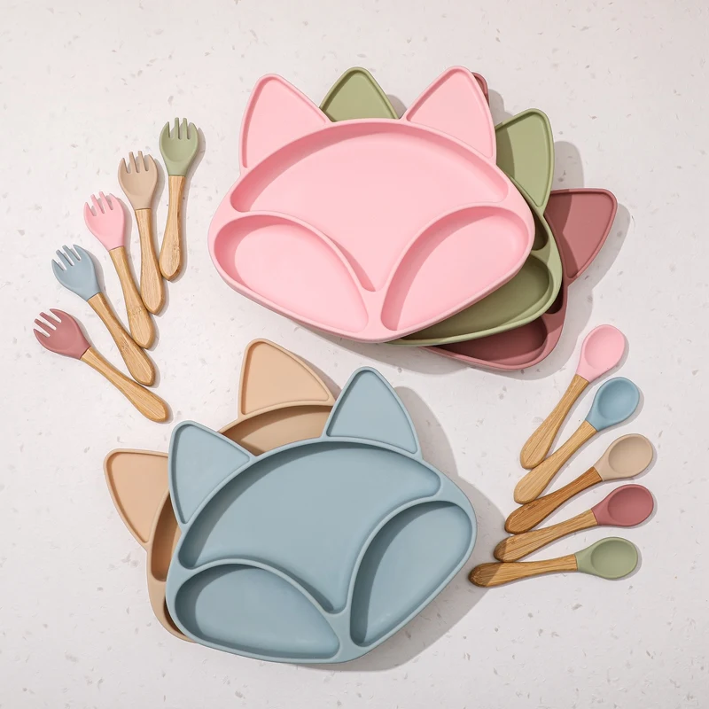 Силиконовая детская силиконовая тарелка мультяшный Лисий медведь