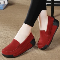 nubuck platform sneakers women slip on loafers genuine leather flat swing shoes shallow ladies casual zapatos de mujer plus size