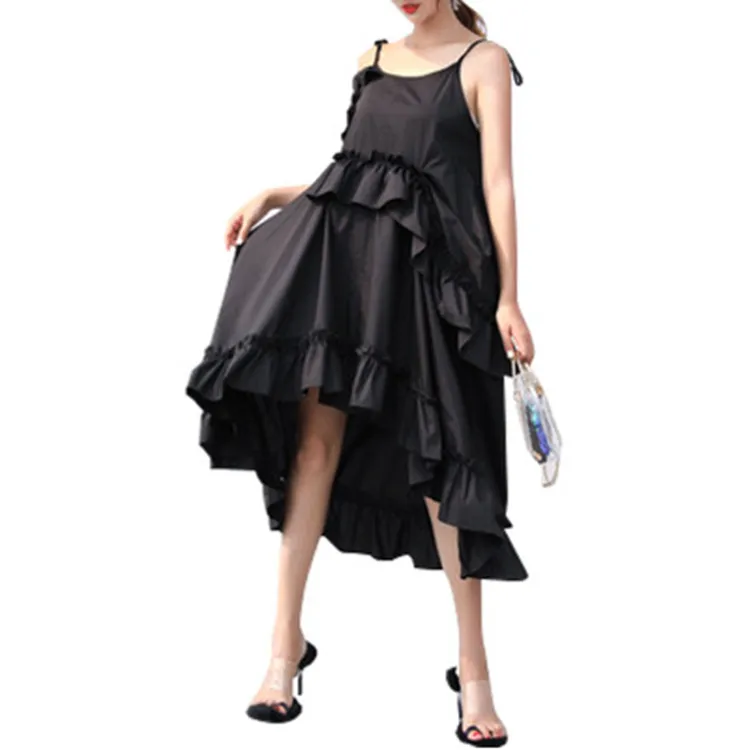 

Women's 2020 irregular sleeveless strap dress Hepburn black dress