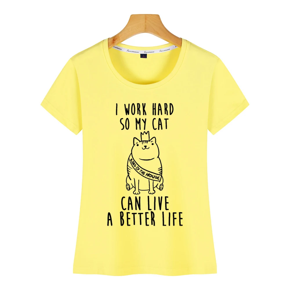 Женская футболка с надписью i work hard so my cat can live a better life|Футболки| |
