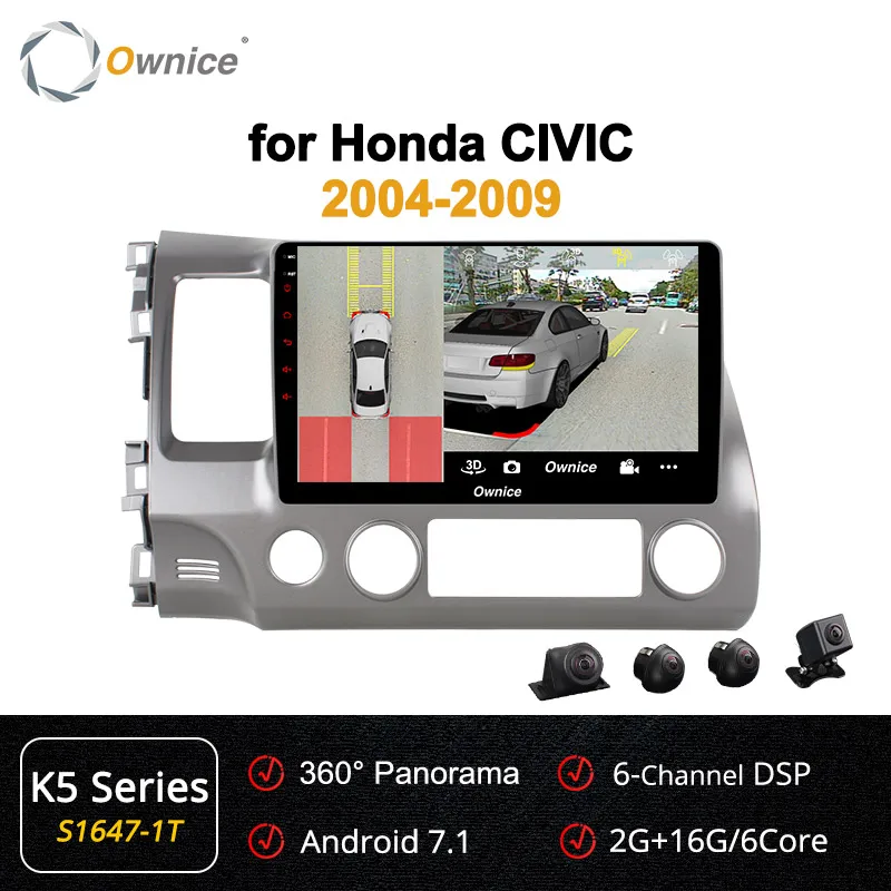 S1647-1 K5 Ownice Android 9,0 Восьмиядерный k3 k5 k6 автомобильный Головной блок для Honda Civic 8 2004-2009 DVD gps DSP 4G LTE SPDIF радио 360 панорама - Цвет: S1647-1 K5