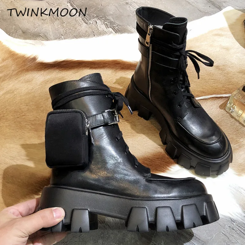 Ботинки в байкерском стиле из натуральной кожи женские ботильоны панк с