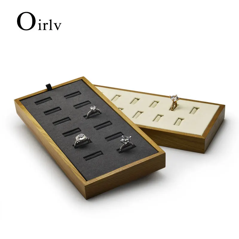 Oirlv Solid Wood+ microfibe 12-Grids Rings/Necklace Storage Tray Shop Bangle Jewelry Display Tray Props