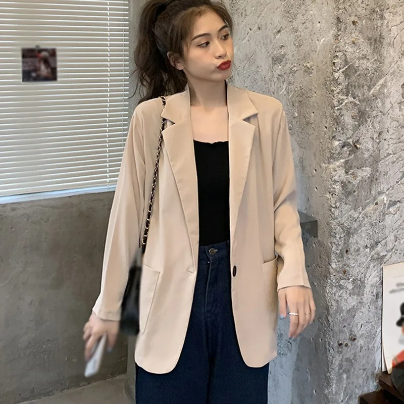 

Long Style Casual Coat Autumn Korean Style Loose Thin Fashion Long Sleeve Single Button Jacket Top