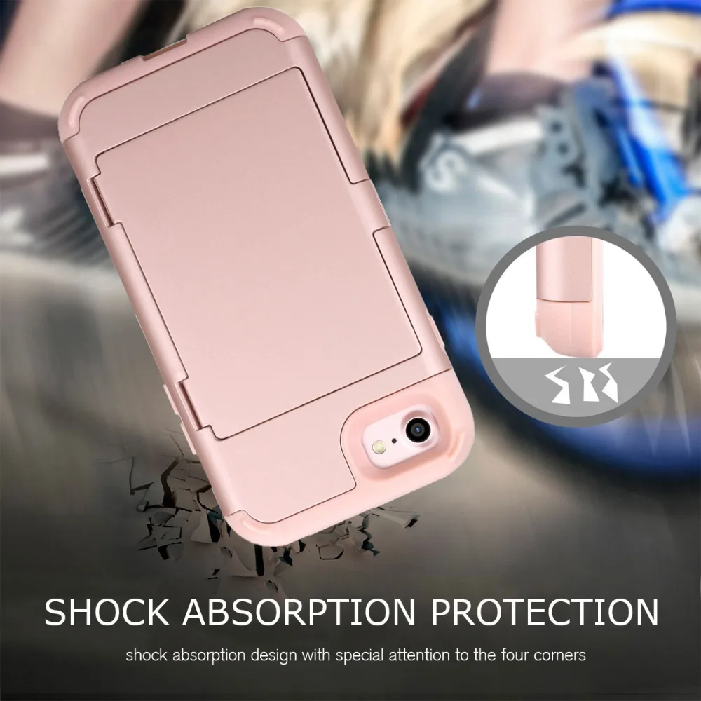 Чехлы для телефонов для iPhone 8, 7, 6s Plus, армированный скользящий держатель для карт, слот для макияжа, роскошный Твердый Чехол для мобильного телефона для iPhone 6, 6s Plus