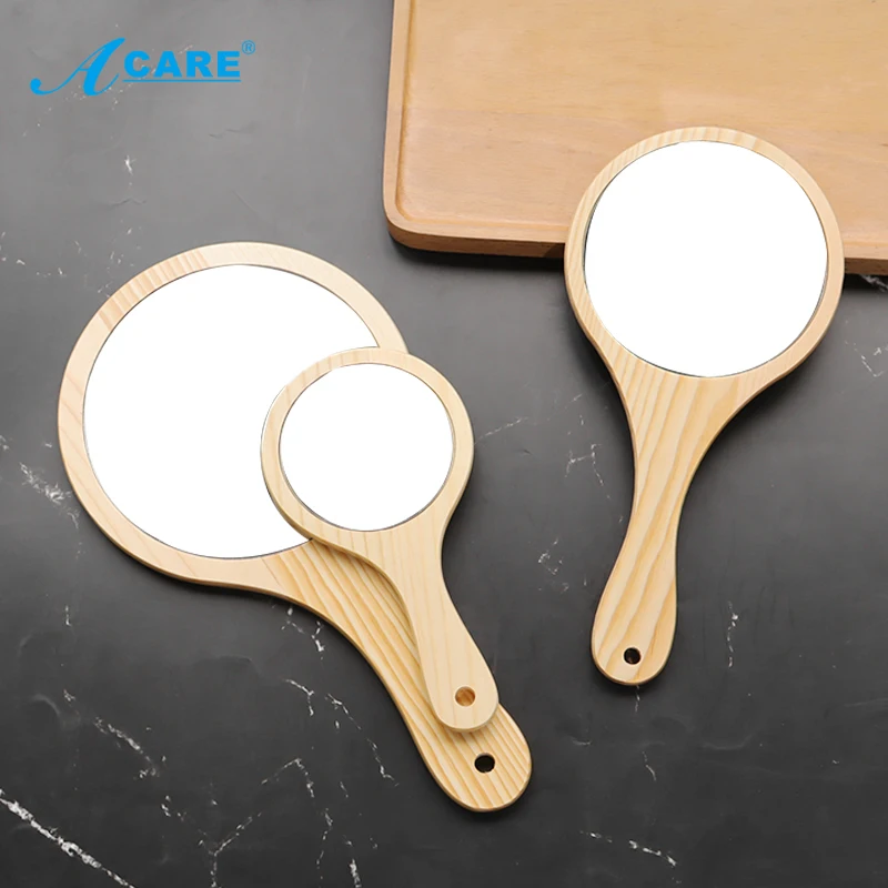 

Портативное круглое деревянное винтажное зеркало для макияжа, зеркало с ручкой для салона красоты, специальное зеркало для макияжа высокой...