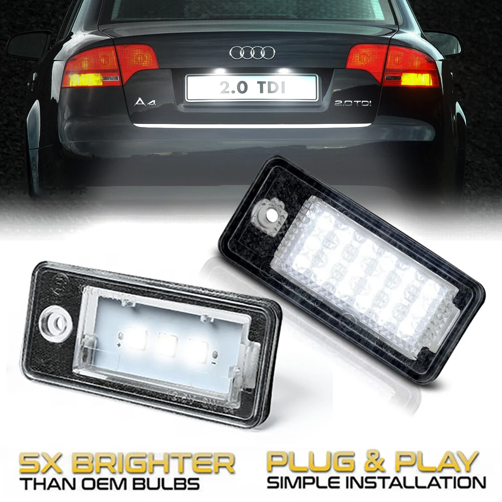 2Pcs 6000K White Error Free LED License Number Plate Light Lamps For Audi A4 B6 B7 Q7 4L A3 8P A6 C6 A5 8F A8 D3 D4 S3 S4 RS4 6