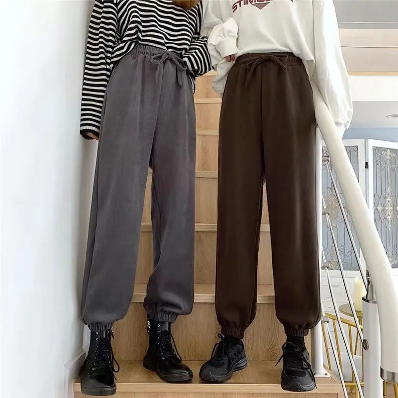 

Harem Pants Women Plus Velvet Ankle-Length Trousers All-match Retro Streetwear High Waist Tender Leisure New Arrival Pant