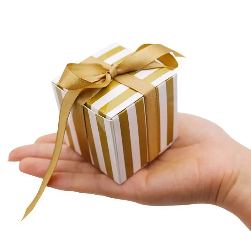 100 шт золотых подарочных коробок полосатые подарочные коробки с конфетами и