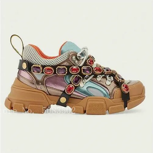 Fashion Genuine Leather Air Mesh Clunky Sneakers Glitter Crystal Belt Women Casual Shoes Sport Shoes tenis feminino