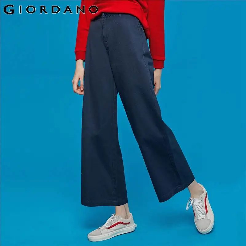 Женские брюки Giordano с широкими штанинами до щиколотки эластичный пояс 100% хлопок