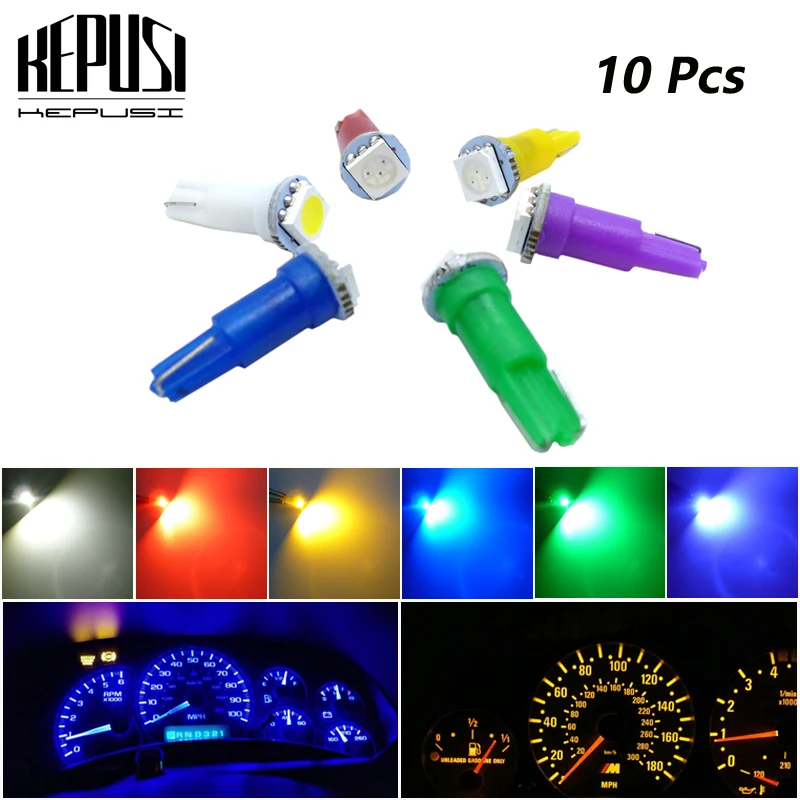 10 шт./лот W1.2W розетка T5 LED Автомобильная боковая Клин датчик приборной панели