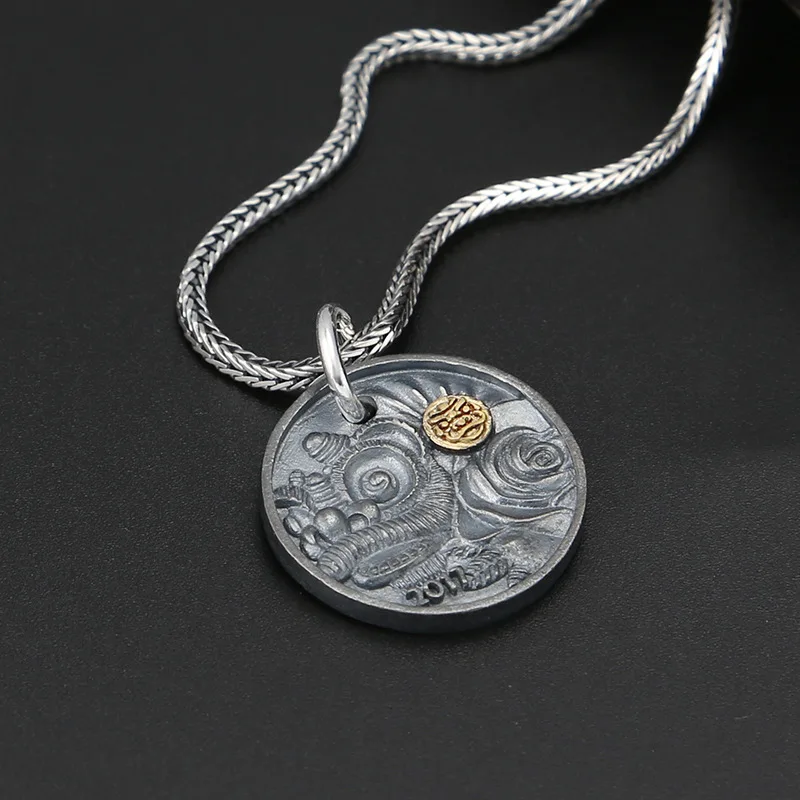 925 Sterling Silver Jewelry Personality DIY Crystal Bracelet 2017 Accessories Retro Dyed Black Lion Round Small Pendant