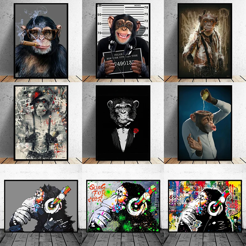 Забавная обезьяна курительная Горилла животное креативная Картина на холсте