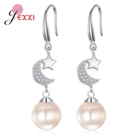 new romantic women pink color pearl pendant drop earrings for sale 925 sterling silver charming dangle earrings drop shipping