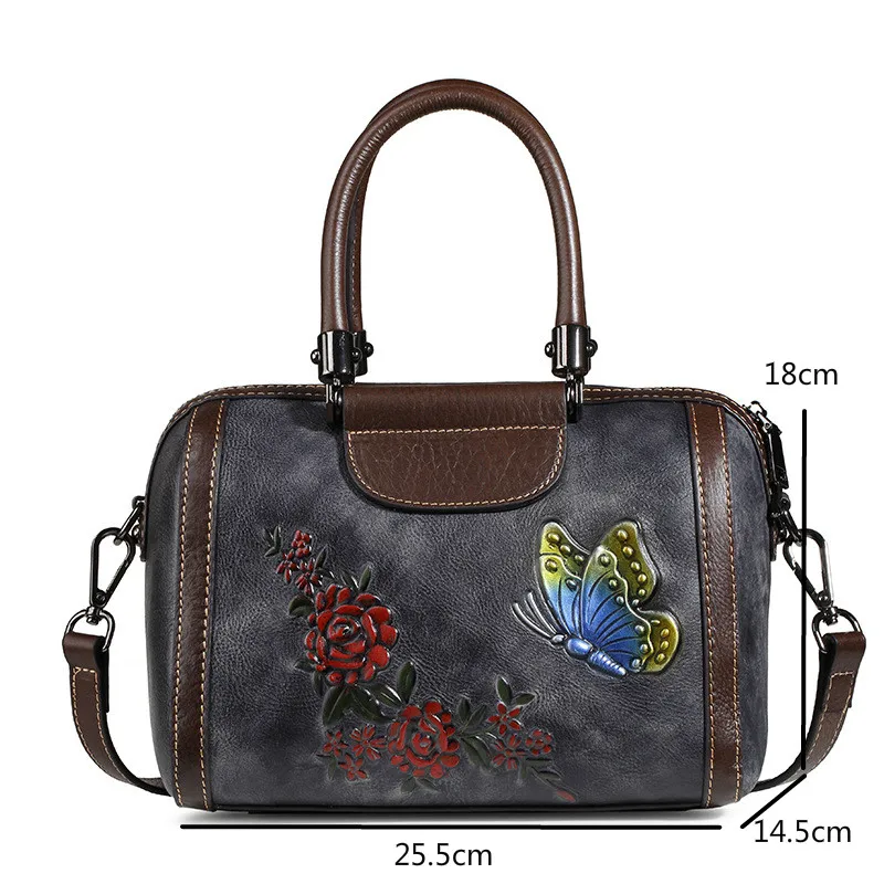 

Bestform Handmade Embossed Handbag 2021 New Retro Cow Leather Women Bag Casual Tote Large Capacity Shoulder Messenger Bags