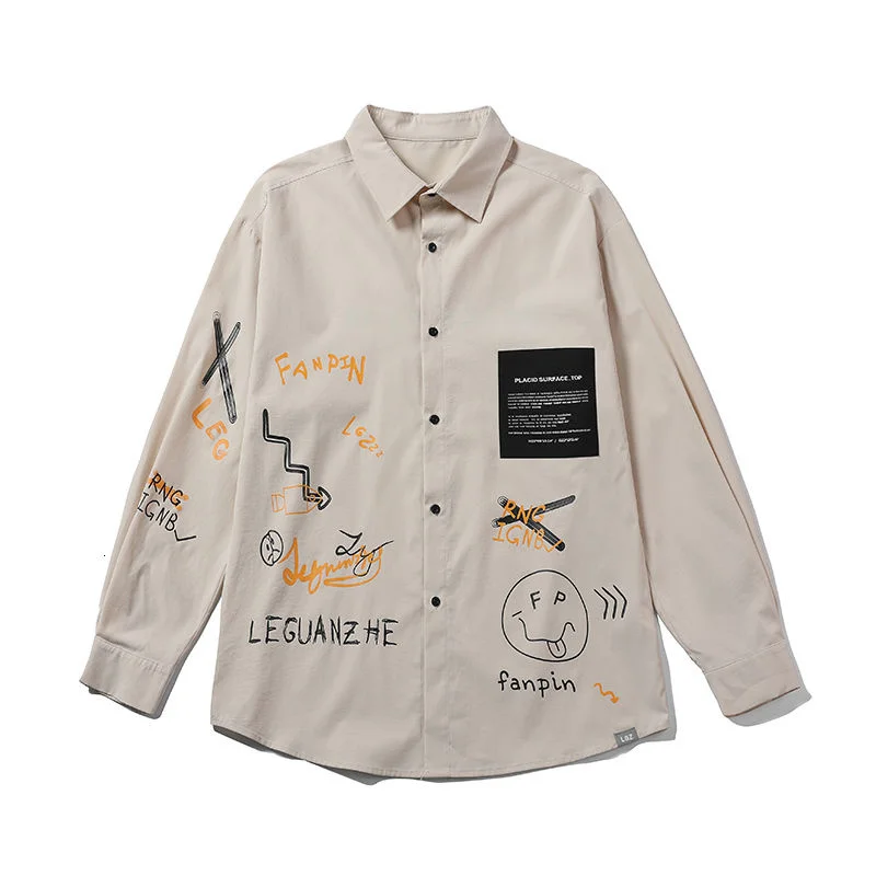 Мужская рубашка с длинным рукавом Hybskr большого размера граффити модная