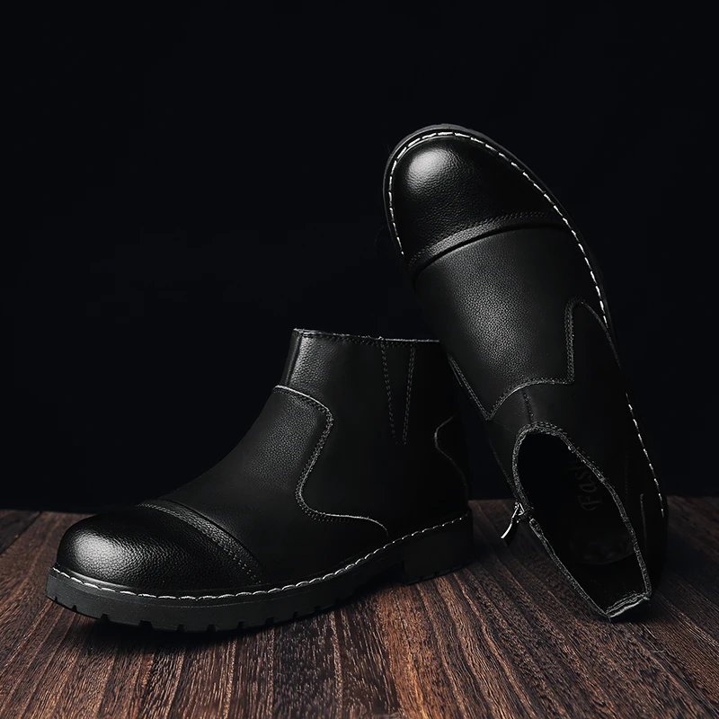 Модная обувь мужские ботинки челси повседневная кожаная с круглым носком