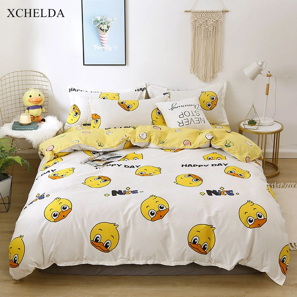 

Комплект постельного белья, семейный, двуспальный, Королевский, белый, с изображением утки, покрывало для подростков, простыня для односпал...