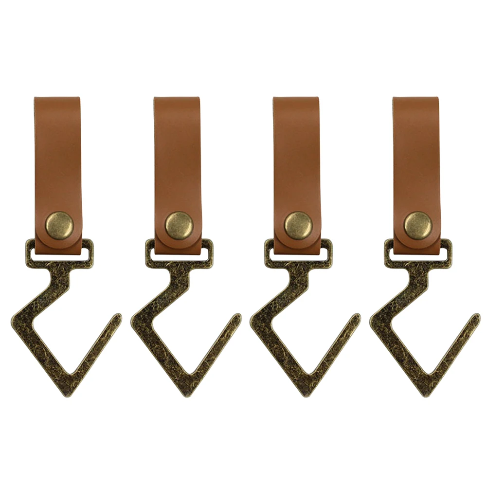 

4pcs Outdoor Camping PU Leather Hooks Kitchen Pot Pan Hanger Clothes Portable Hanging Hooks Hiking Outdoor Tools