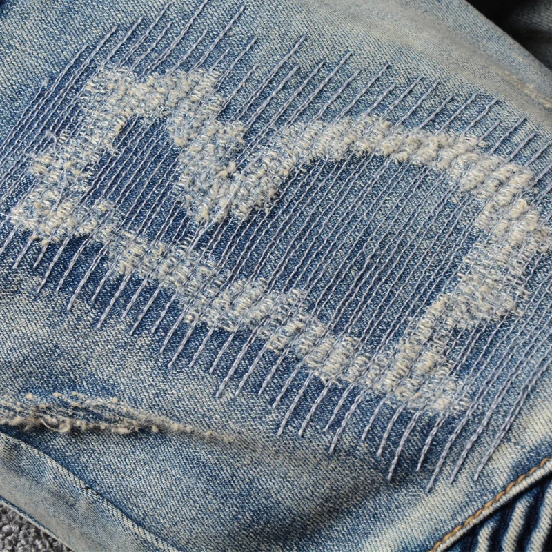 

Fashion Streetwear Men Jeans Retro Blue Embroidery Designer Spliced Denim Cargo Pants Ripped Hip Hop Jeans Homme Biker Jeans Men