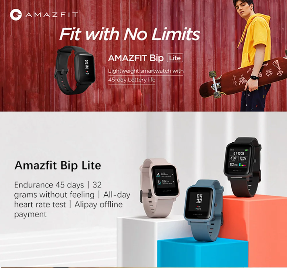 Глобальная версия Huami Amazfit Bip Lite Смарт часы легкие Смарт часы с 45 дней в режиме ожидания 3 АТМ водонепроницаемый