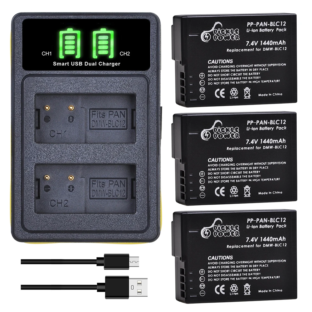 3 шт. DMW BLC12 BLC12E BLC12PP Батарея + Тип C двойной Зарядное устройство для цифрового